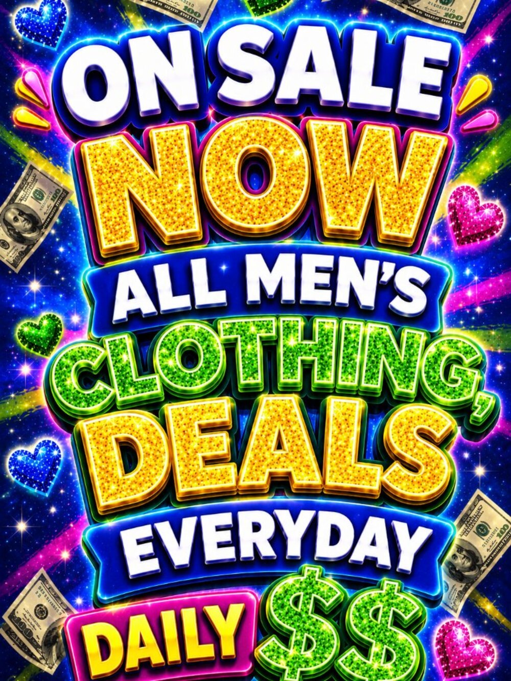 ON SALE NOW ALL MEN'S CLOTHING AT GREAT DEALS